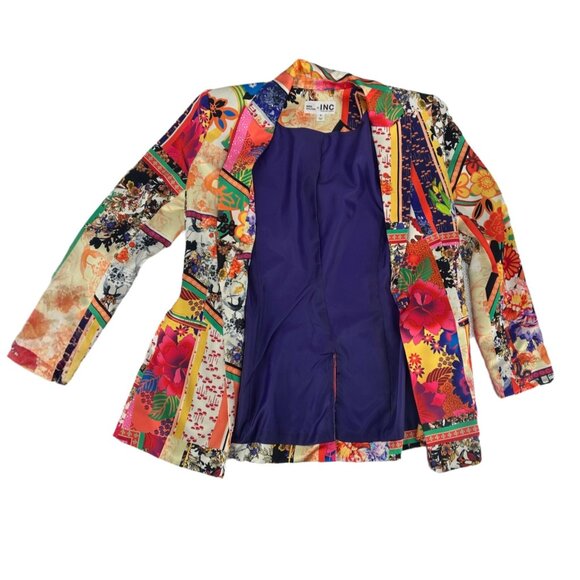 🌸 INC Multicolor Patchwork Floral Blazer Statement Jacket M 🌸 - Picture 6 of 8